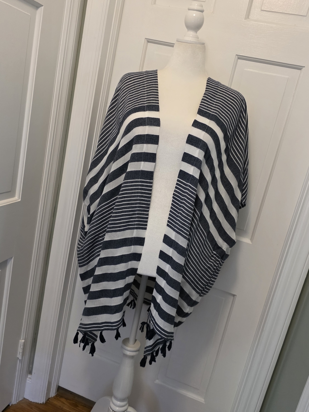 LOFT Striped Tassel Swim Coverup/kimono, Versatile OSFA